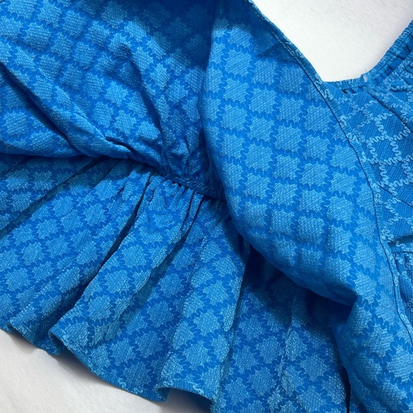 NWT Day + Moon Blue Puff Sleeve Peplum Crop Top - Picture 5 of 8